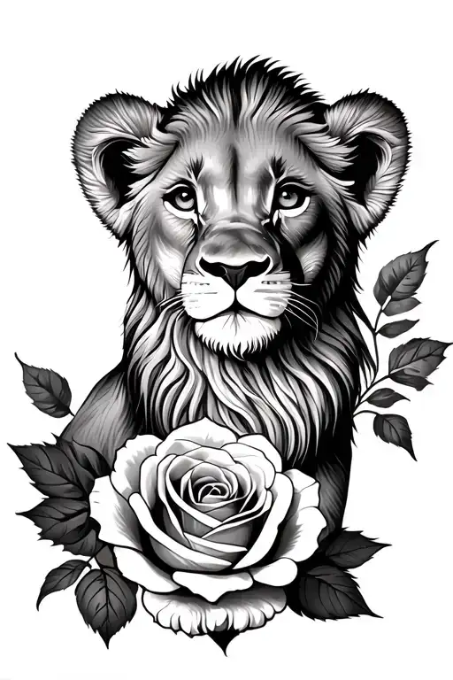 Lion Cub And A Rose