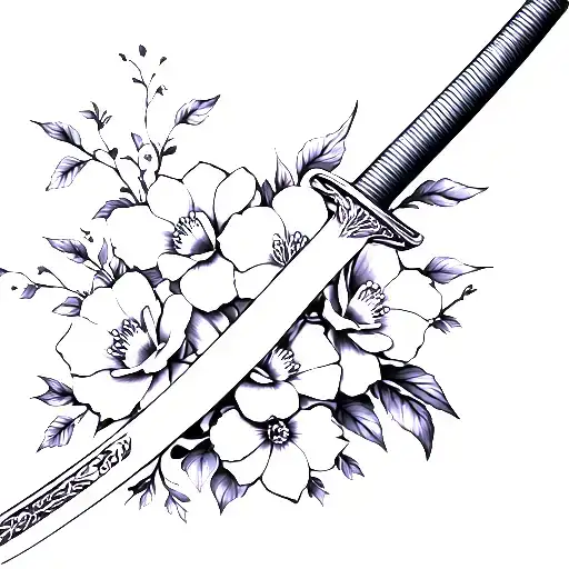 Katana And Flowers Wrapped