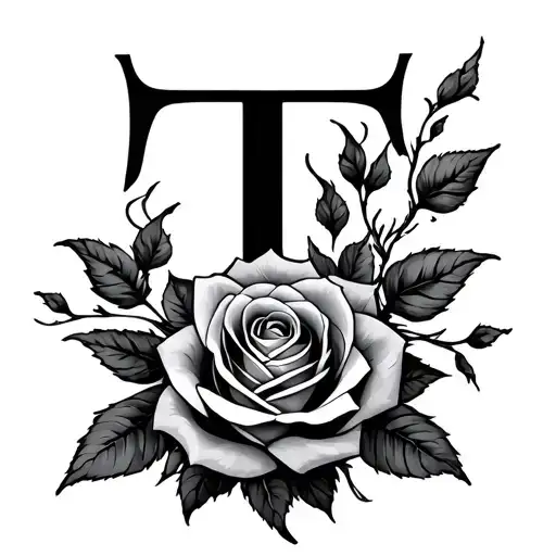 Letter T With Rose Intertwined