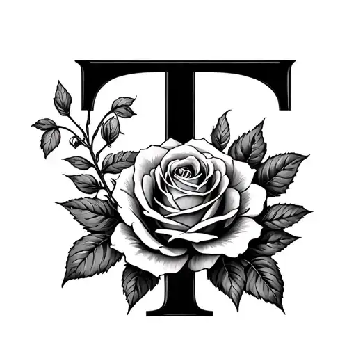 Letter T With Rose Growing Around It