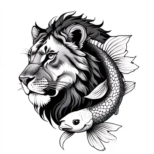Lioness And Koi Fish