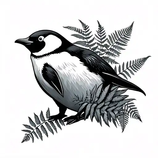Penguin With Fern Leaves Intertwined