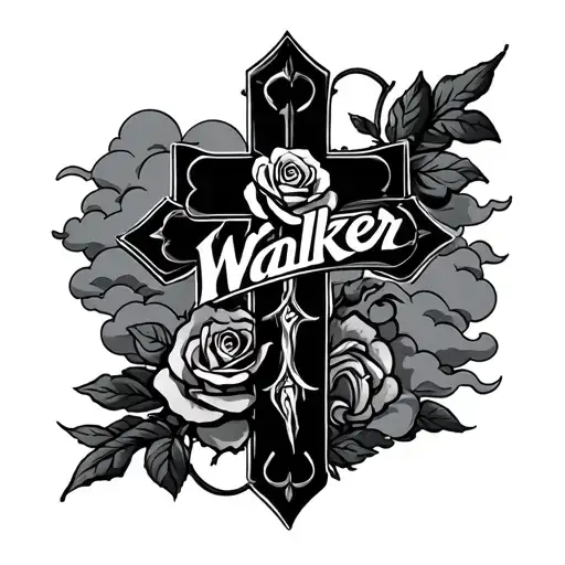 Cross With The Name Walker With A Rose And Clouds