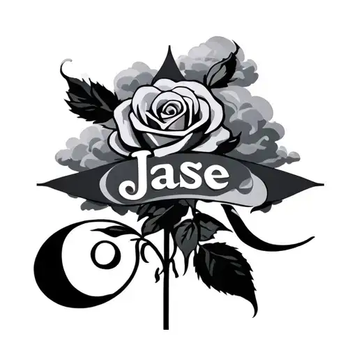 Cross With The Name Jase With A Rose And Clouds Forming The Shape