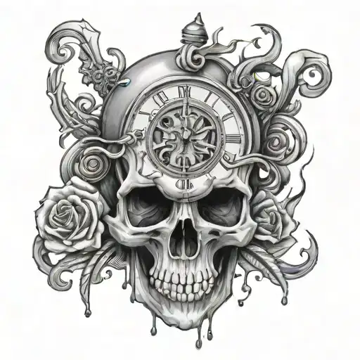 Skull With Clock Melting