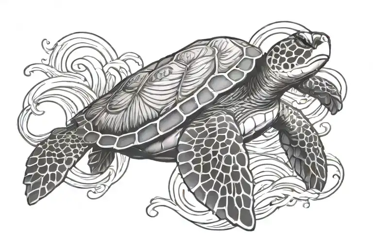 Wave And Sea Turtle Swimming