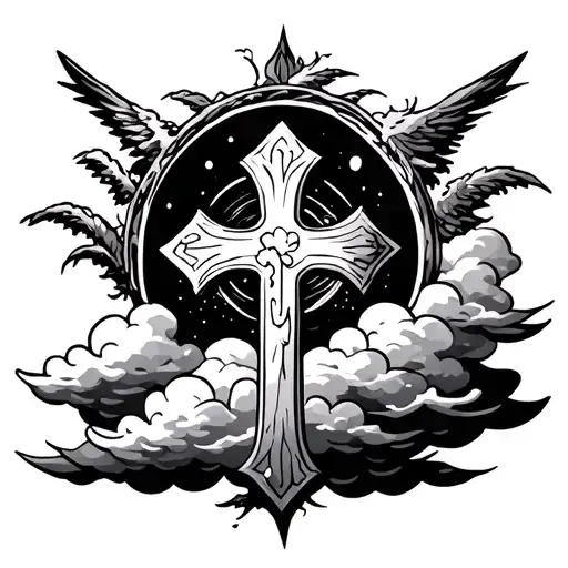 Cross And Clouds Surrounding