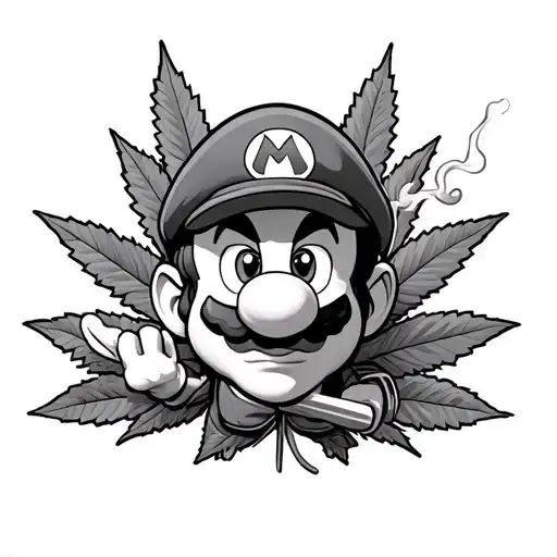 Mario Superstar Smoking Weed Leaf