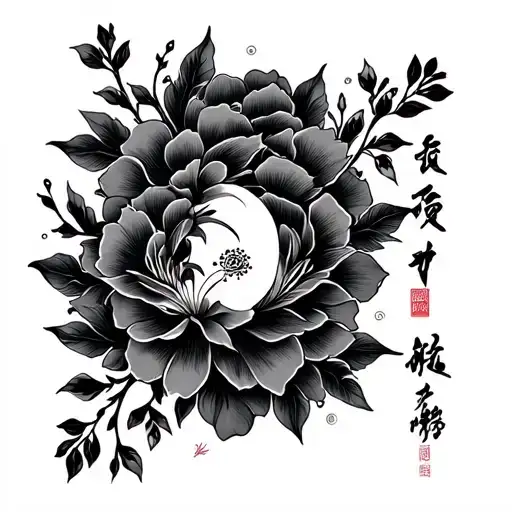 Irezumi Sleeve Tattoo Black And Grey Style Minimalist With Some Flowers