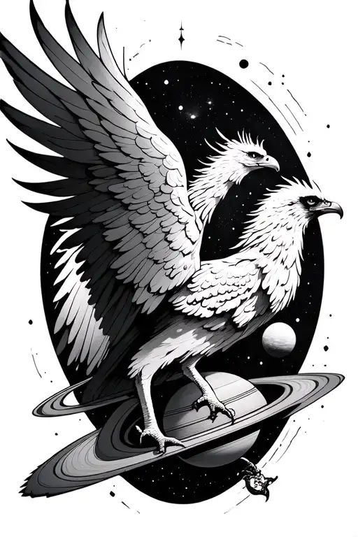 Phoenix With Saturn In Space Backround