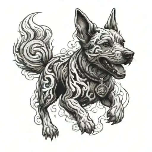 Teufel Hunden Surrounded By Fire Flames