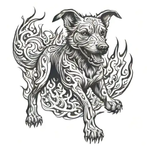 Teufel Hunden Surrounded By Fire Flames