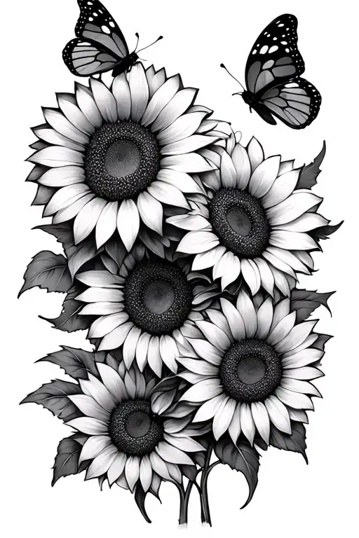 Sunflowers With 4 Butterflies Intertwined