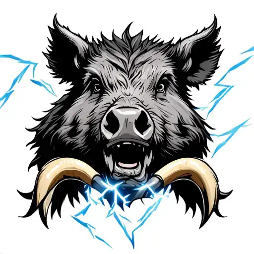 Boar With Tusks Surrounded By Lightning