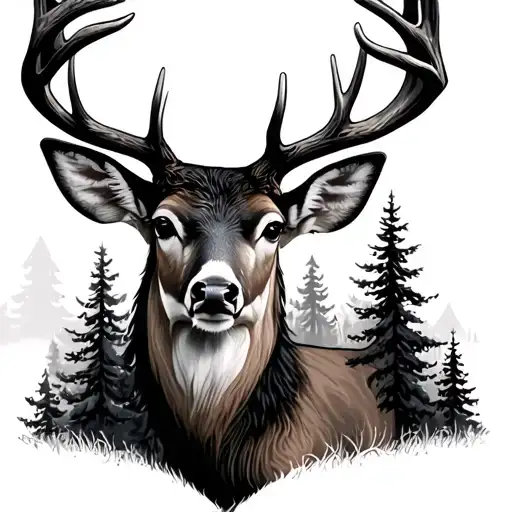 Whitetail Deer Head With Trees