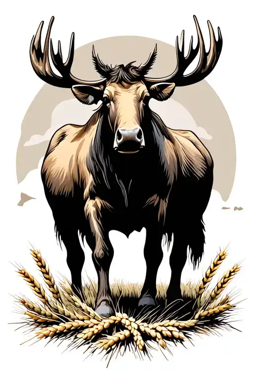Tractor Wheat And Moose Standing