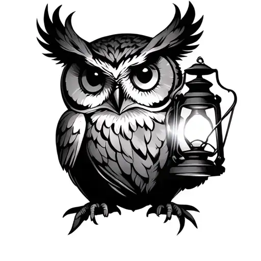Owl Holding Lantern Shining Light