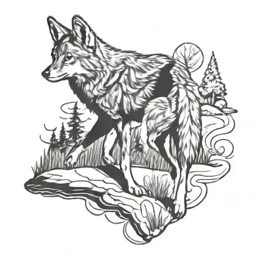 Coyote Silouette Stretched Out