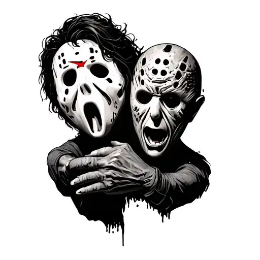 Scream With Jason Vorhees Holding Freddy Krueger Head