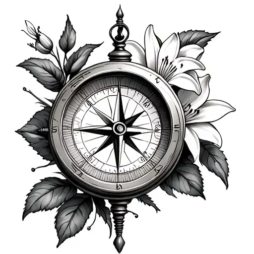 Compass With A Rose And Lily