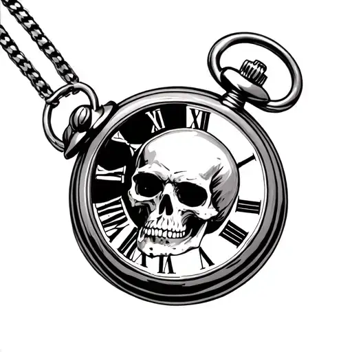 Pocket Watch With A Skull On The Face Of The Watch