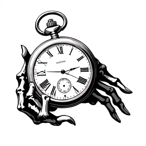 Pocket Watch Being Held By A Skeletal Hand