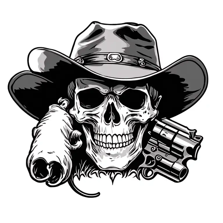 Skull Cowboy Hat 2 1911 Gun In Both