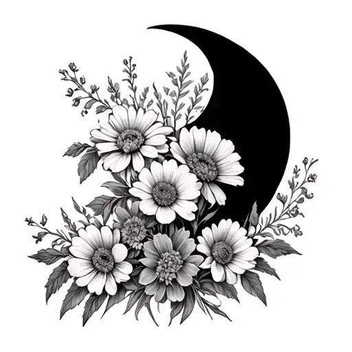 Marigold Delphinium Flowers Around The Moon