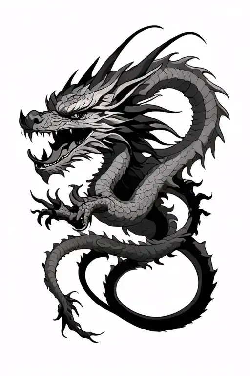 Dragon Intertwined With Oni Demon Mask