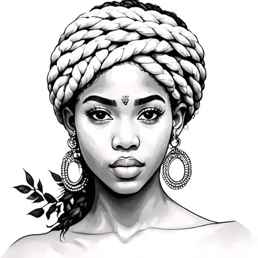 African Woman With Braids And Piercings And Branches