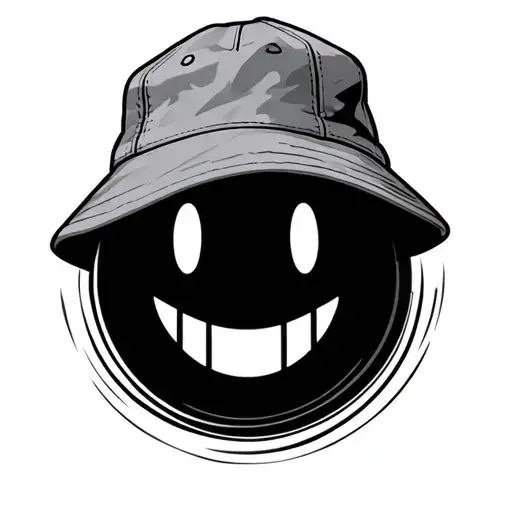 Round Smiley Emoji Face Wearing A Bucket Cap Tatoo