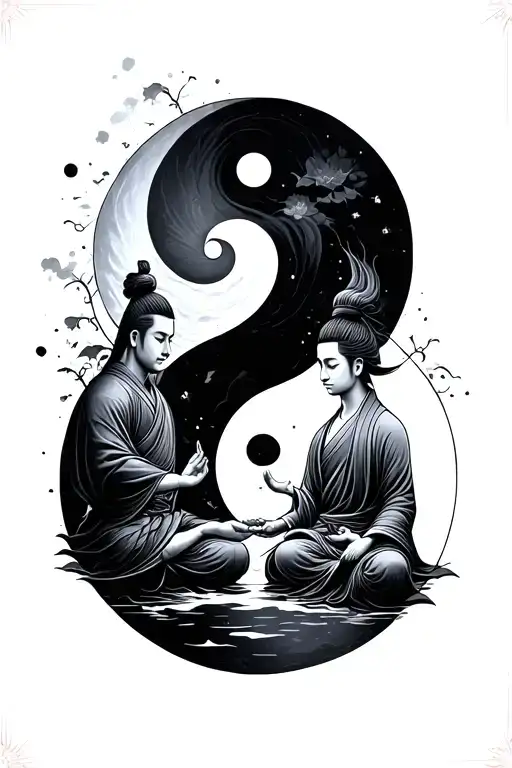 Yin Yang With A Warrior And A Meditating Monk