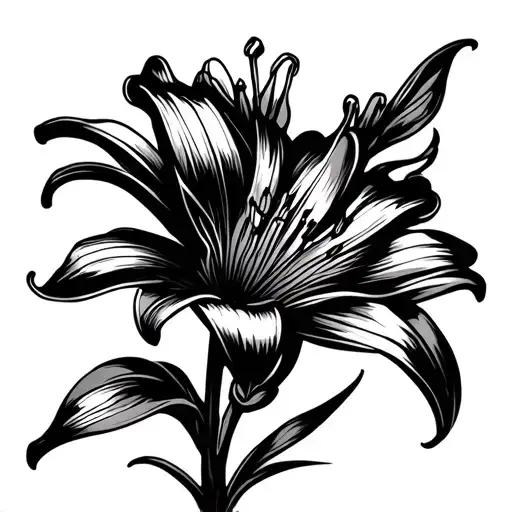 Single Line Tattoo Stencil Of Lily Flower Blooming
