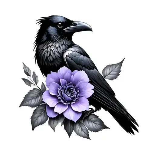 Raven Carrying Violet Flower
