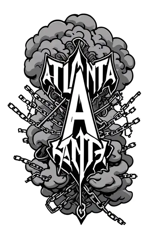 Atlanta With Gothic Font And Surrounded By Clouds And Chains