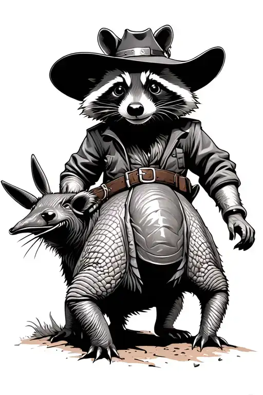Cowboy Raccoon Riding A Armadillo