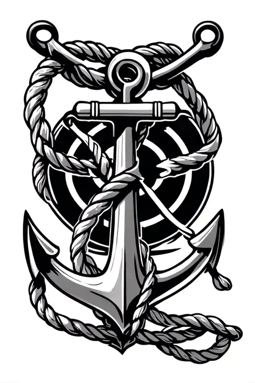 Anchor With Rope Arond It And Nautical Symbole In The Back Round