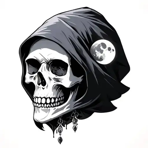 Hooded Skull And Moon Phases