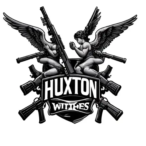 Name Written - Huxton With 2 Cupids With Machine Gun And Ak47