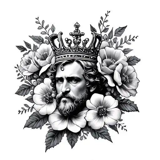 Johnson With Crown Surrounded By Bold Flowers