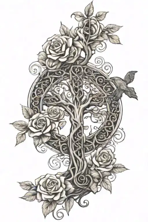 Tree Of Life With Cross Intertwined Surrounded By Roses