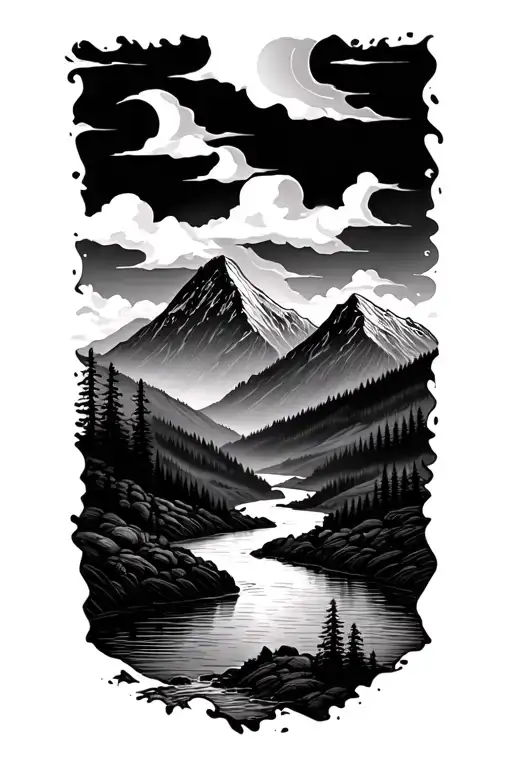 Mountain Range With A Winding River