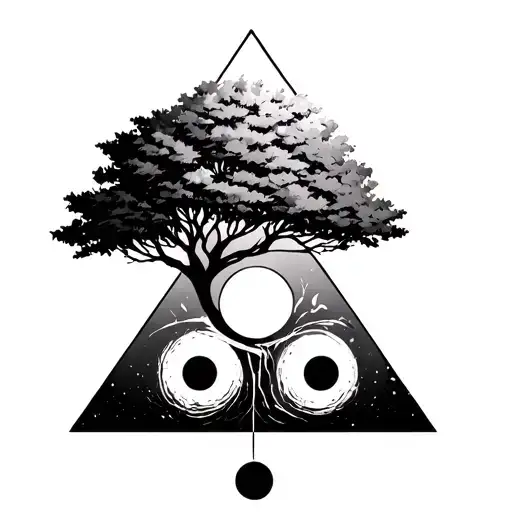 Combine Simple Tree With Leaf At The Bottom Triangle Upside Down And Two Circles Representing Kids