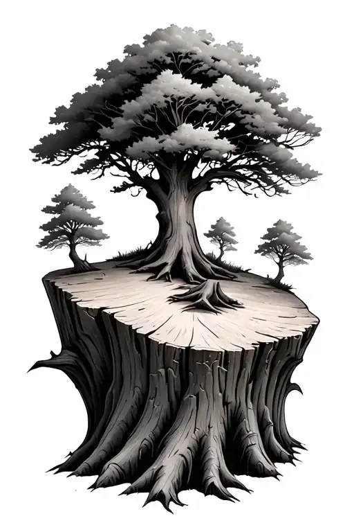 Large Tree Stump With 3 New Trees Growing Out Of It