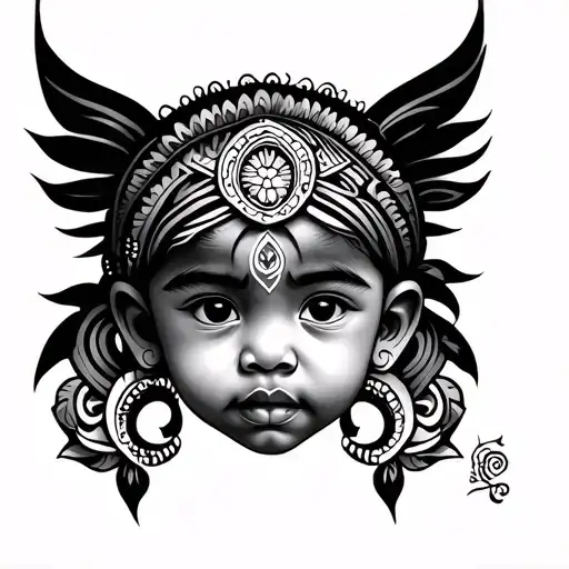 Baby Face Tattoo With Tribal Filipino Mixed