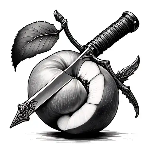 Peach Fruit Being Stabbed With A Sword