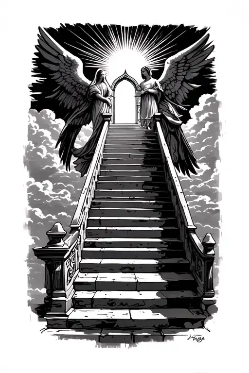 Stairway To Heaven Walking Up Stairs Angels Sun Rays Clouds Heaven Gate At The Top Of The Stairs