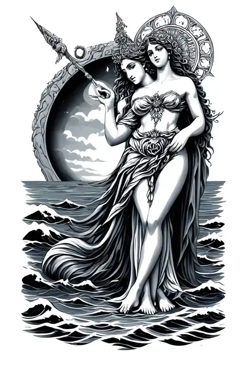 Osminog With The Goddess Against The Background Of The Sea