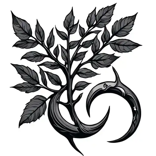 A Twig With Leaves And Crescents In The Middle On The Collarbone