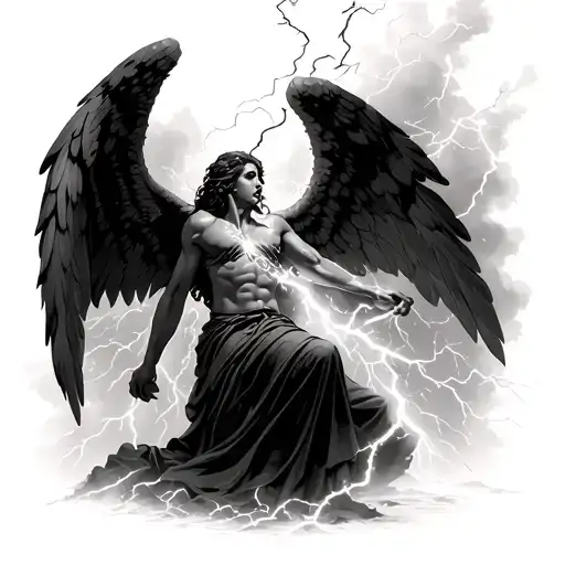 A Fallen Angel Being Struck By Lightning Ai